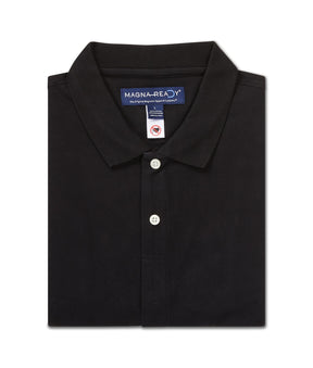 Black Pique Knit Short Sleeve Polo with Magnetic Closures