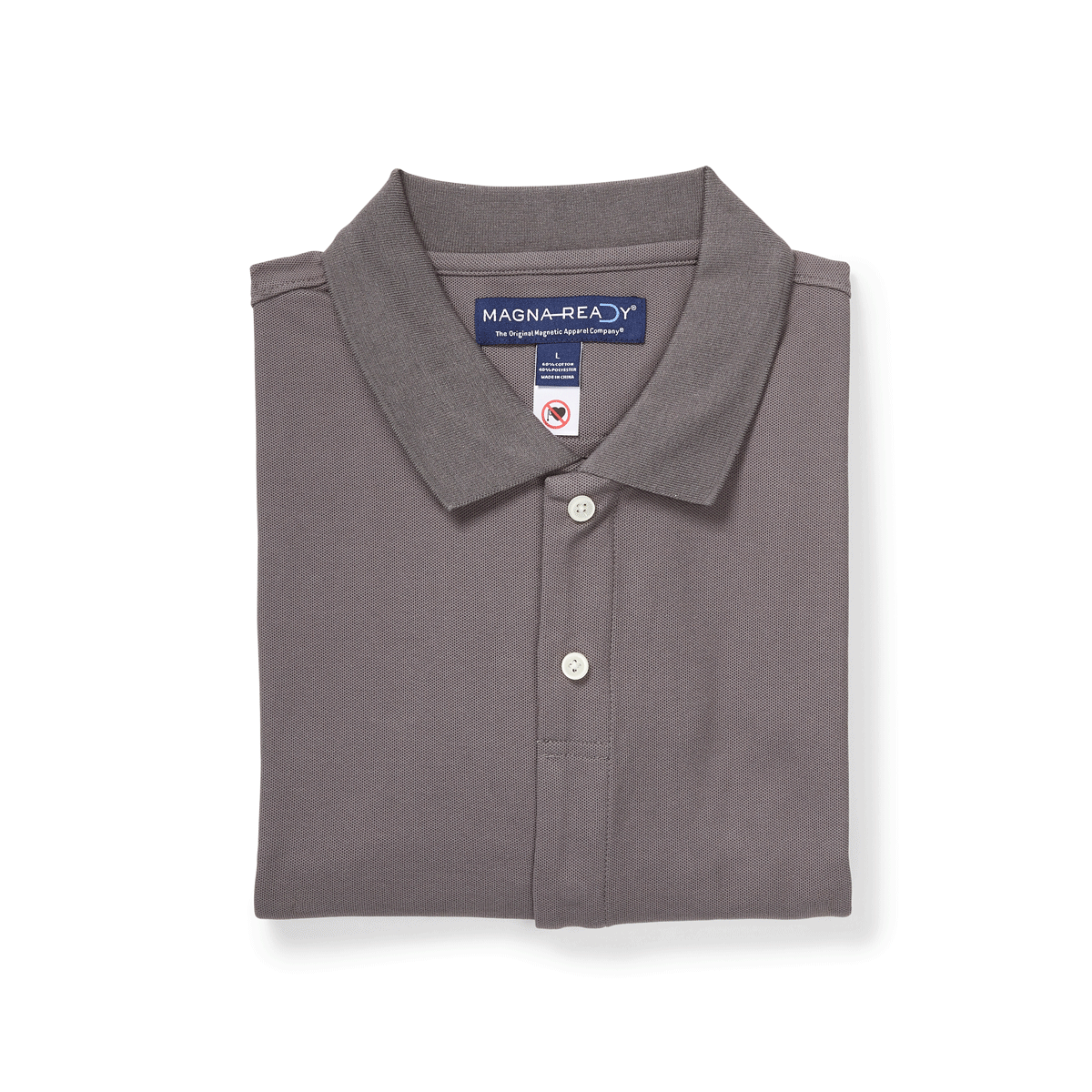 Grey Pique Knit Short Sleeve Polo with Magnetic Closures