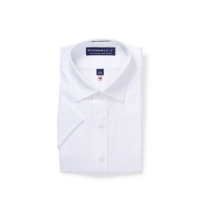Short Sleeve Solid White ‘Ryan’ Spread Collar 80's 2ply Cotton Shirt with Magnetic Closures