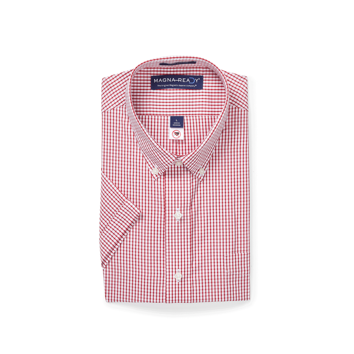 Short Sleeve Red and White ‘Heights’ Cotton Shirt with Magnetic Closures