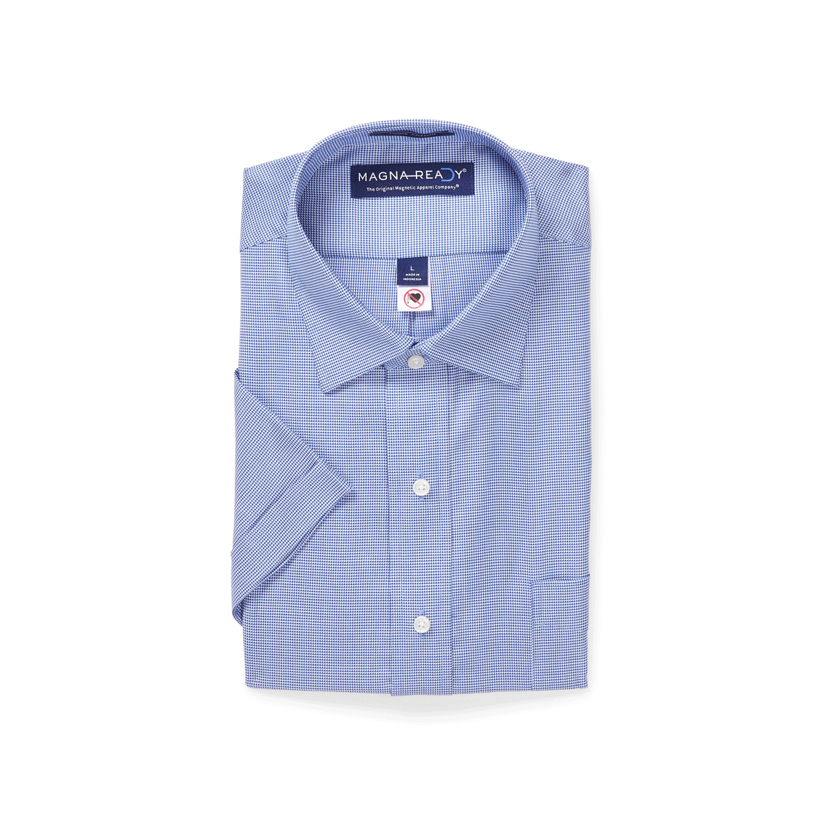 Short Sleeve Blue ‘Ryan’ Spread Collar Cotton Shirt with Magnetic Closures