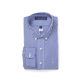Short Sleeve Navy and White Classic Gingham ‘Heights’ Shirt with Magnetic Closures