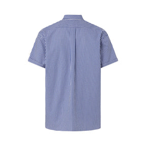 Short Sleeve Navy and White Classic Gingham ‘Heights’ Shirt with Magnetic Closures