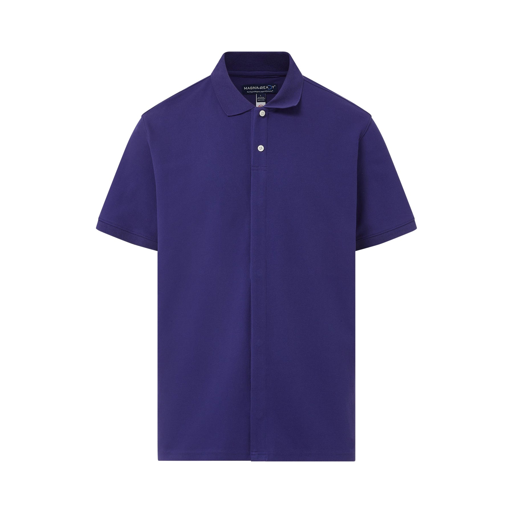 Navy Pique Knit Short Sleeve Polo with Magnetic Closures