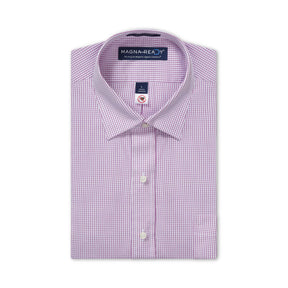 Burgundy Micro Check Long Sleeve ‘Ryan’ Dress Shirt with Magnetic Closures
