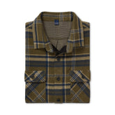 Long Sleeve Olive Plaid Flannel Shirt Combo Layering Piece with Magnetic Closures