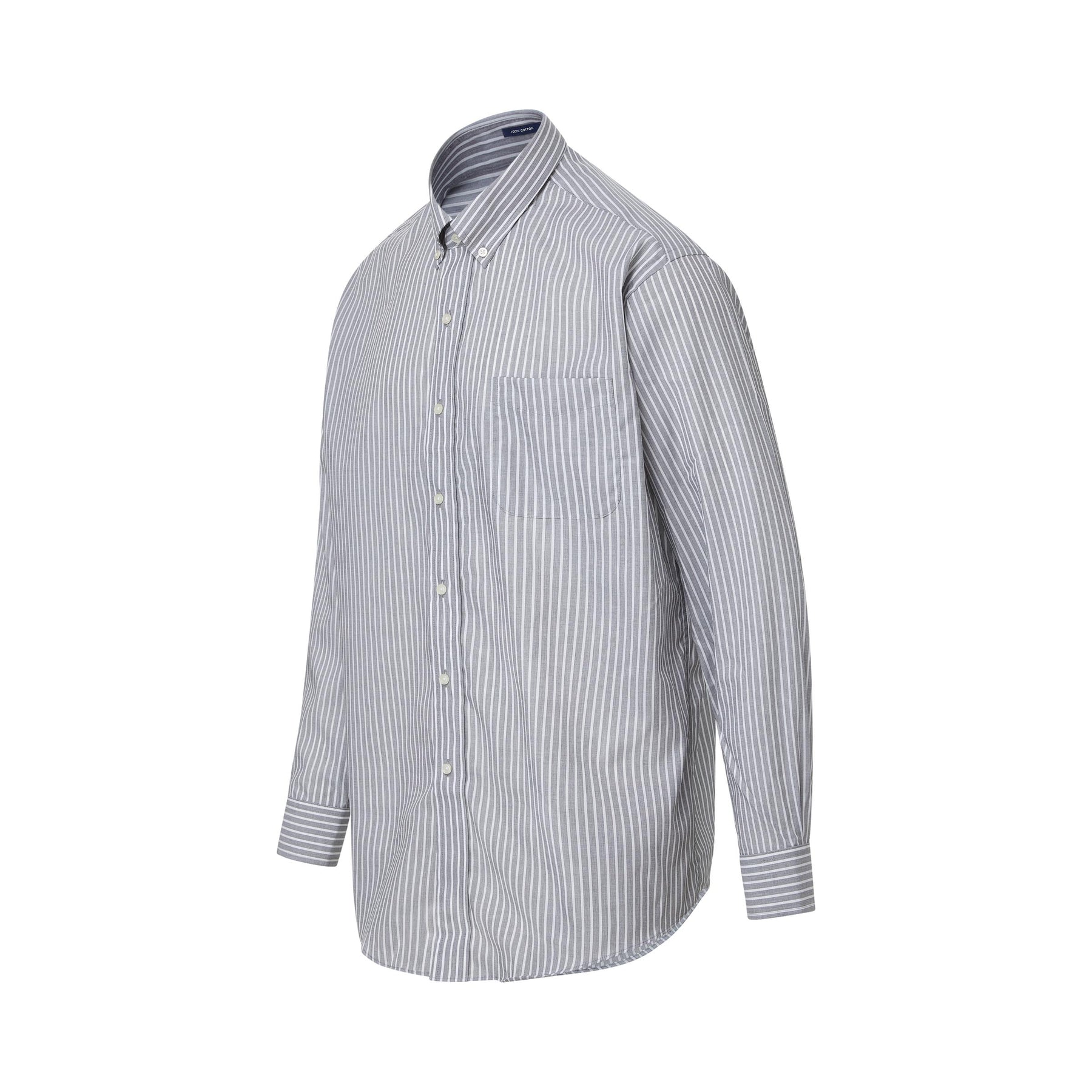Classic Gray and White Stripe Long Sleeve Button Down Collar Shirt with Magnetic Closures