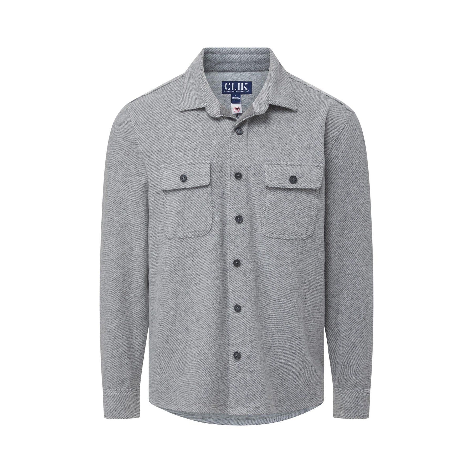 Long Sleeve Light Heather Grey Flannel Shirt Combo Layering Piece with Magnetic Closures