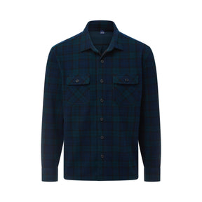 Long Sleeve Navy Black Watch Plaid  Flannel Shirt Combo Layering Piece with Magnetic Closures