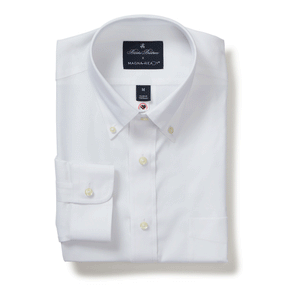 Brooks Brothers X MagnaReady Stretch Long Sleeve White  Polo Button-Down Collar with Magnetic Closure