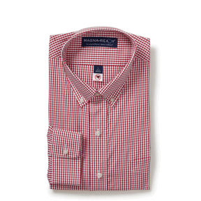 Red and White Long Sleeve Button Down Collar Classic Plaid Shirt with Magnetic Closures