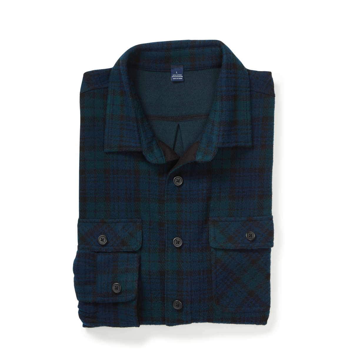 Long Sleeve Navy Black Watch Plaid  Flannel Shirt Combo Layering Piece with Magnetic Closures