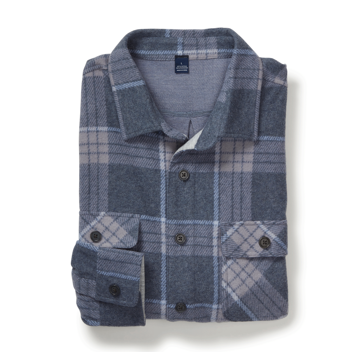 Long Sleeve Blue Flannel Shirt Combo Layering Piece with Magnetic Closures