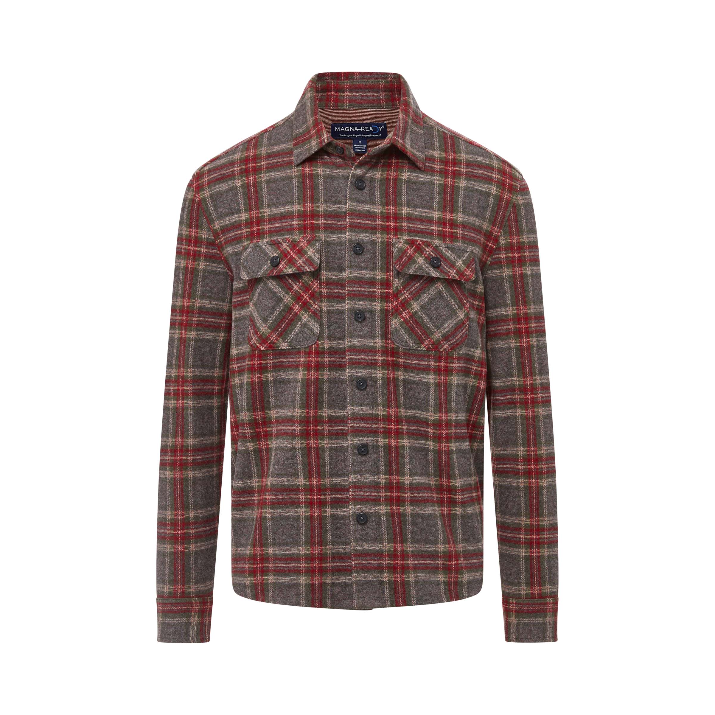 Adaptive Brown Glen Plaid  Flannel Shirt Combo Layering Piece with Magnetic Closures