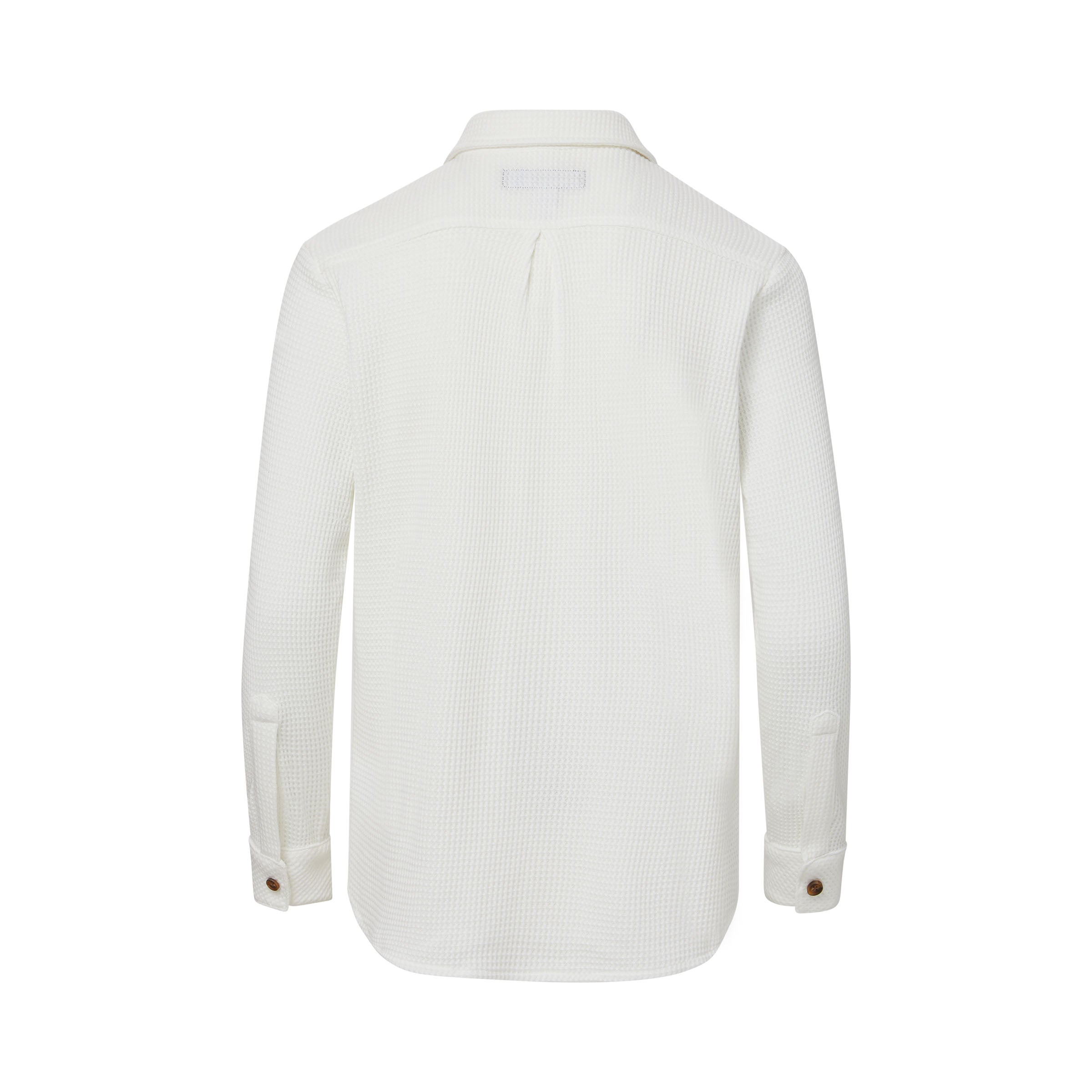 Magnetic Front Waffle Weave Casual Shirt with Dual Oversized Pockets in White