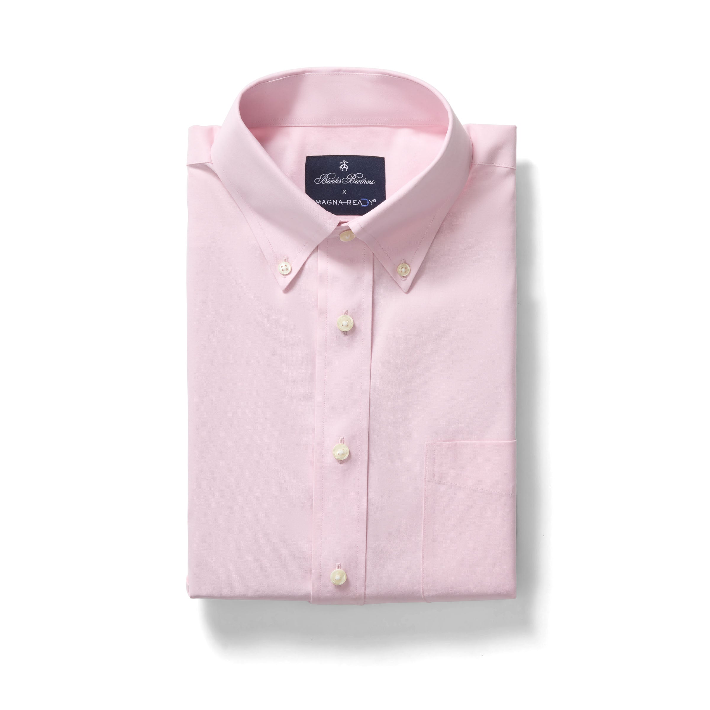 Brooks Brothers  X MagnaReady Stretch Long Sleeve Pink Polo Button-Down Collar with Magnetic Closures