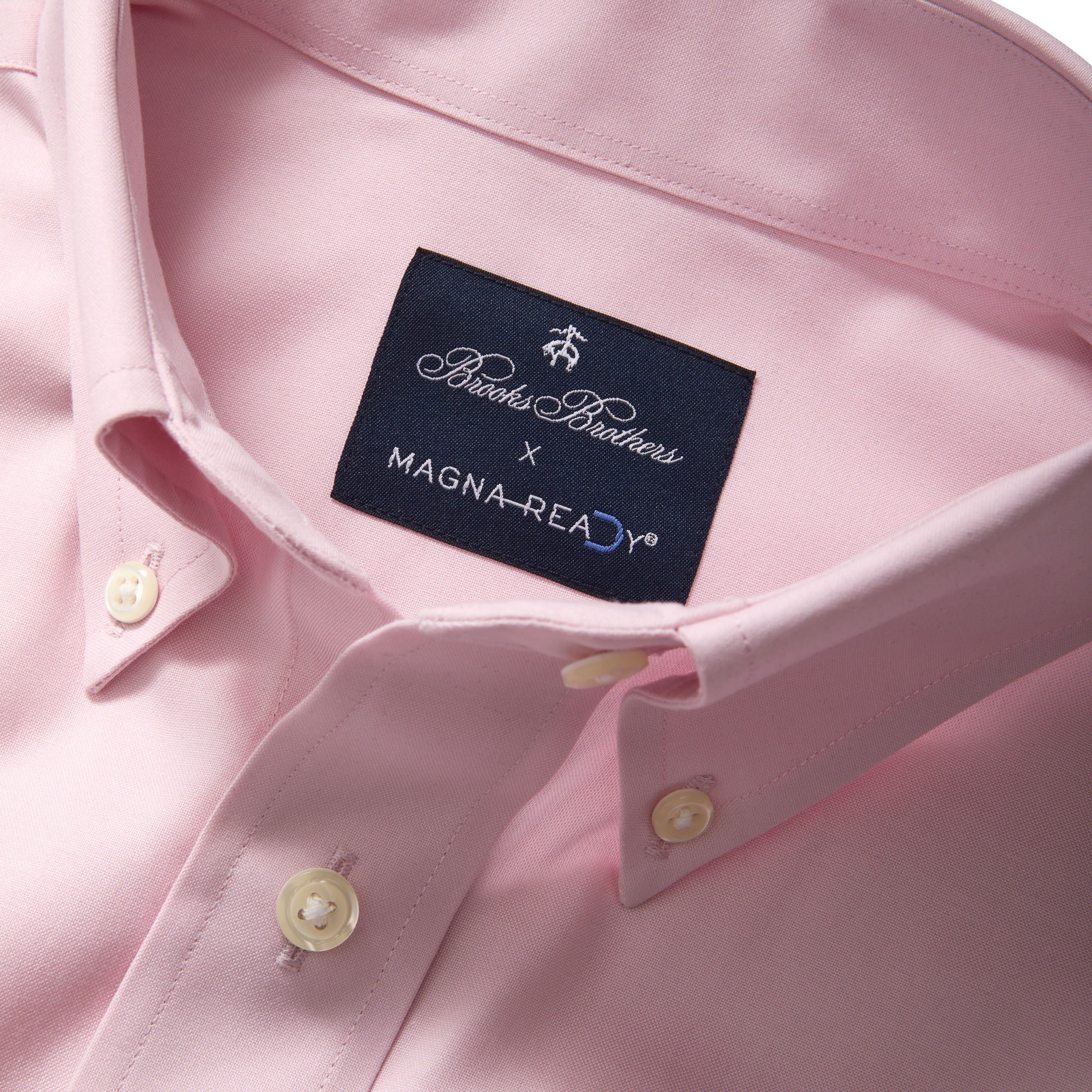 Brooks Brothers  X MagnaReady Stretch Long Sleeve Pink Polo Button-Down Collar with Magnetic Closures