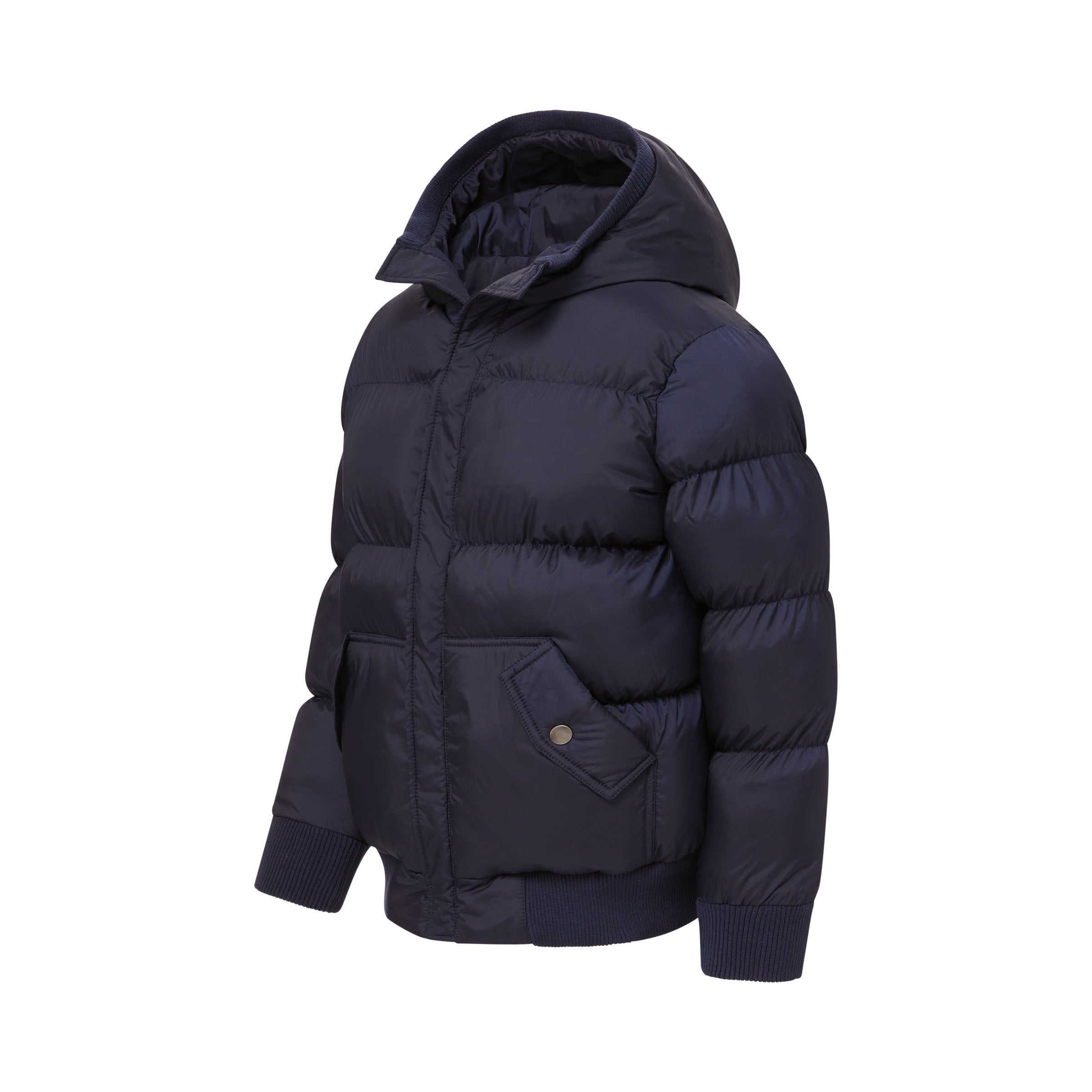 MagnaMini Kids Magnetic Front Water-Resistant Puffer Coat with Hood in Navy