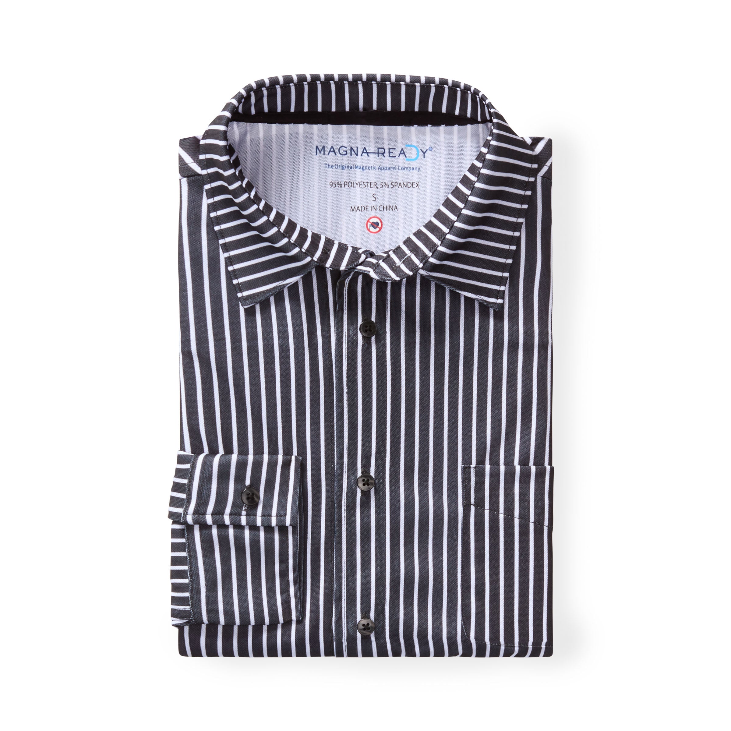 MagnaReady Black Stripe Magnetic Front Long Sleeve Tech Shirt with Pocket