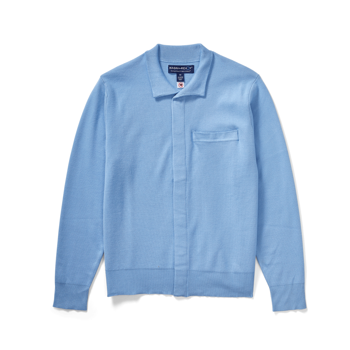 New! Classic Blue Adaptive Sweater with Magnetic Front Closure with Pocket