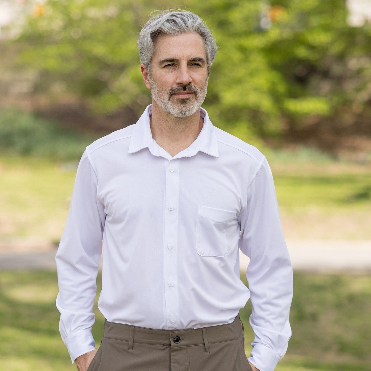Magnetic Front Long Sleeve Cooling Shirt in Cooling White
