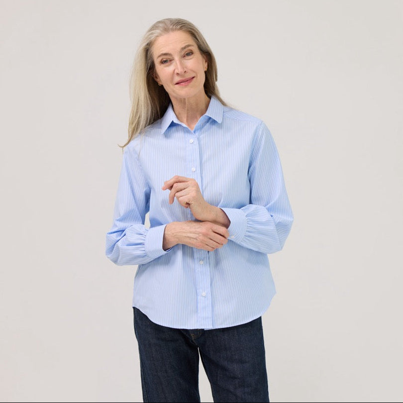 Women’s Magnetic Closure Classic Blue and White Stripe Blouse | MagnaReady - view 8