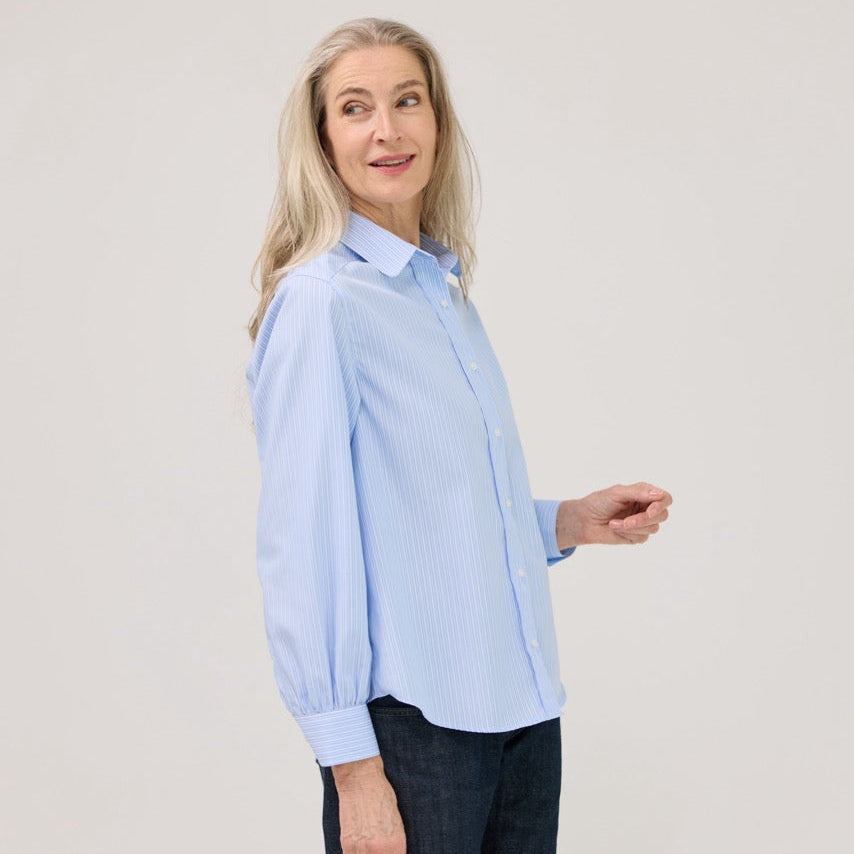 Women’s Magnetic Closure Classic Blue and White Stripe Blouse | MagnaReady - view 9