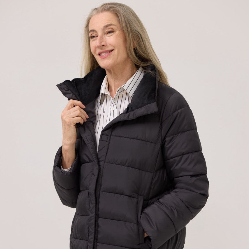 Weatherproof x MagnaReady Women's Magnetic Front Puffer Jacket Coat in Black