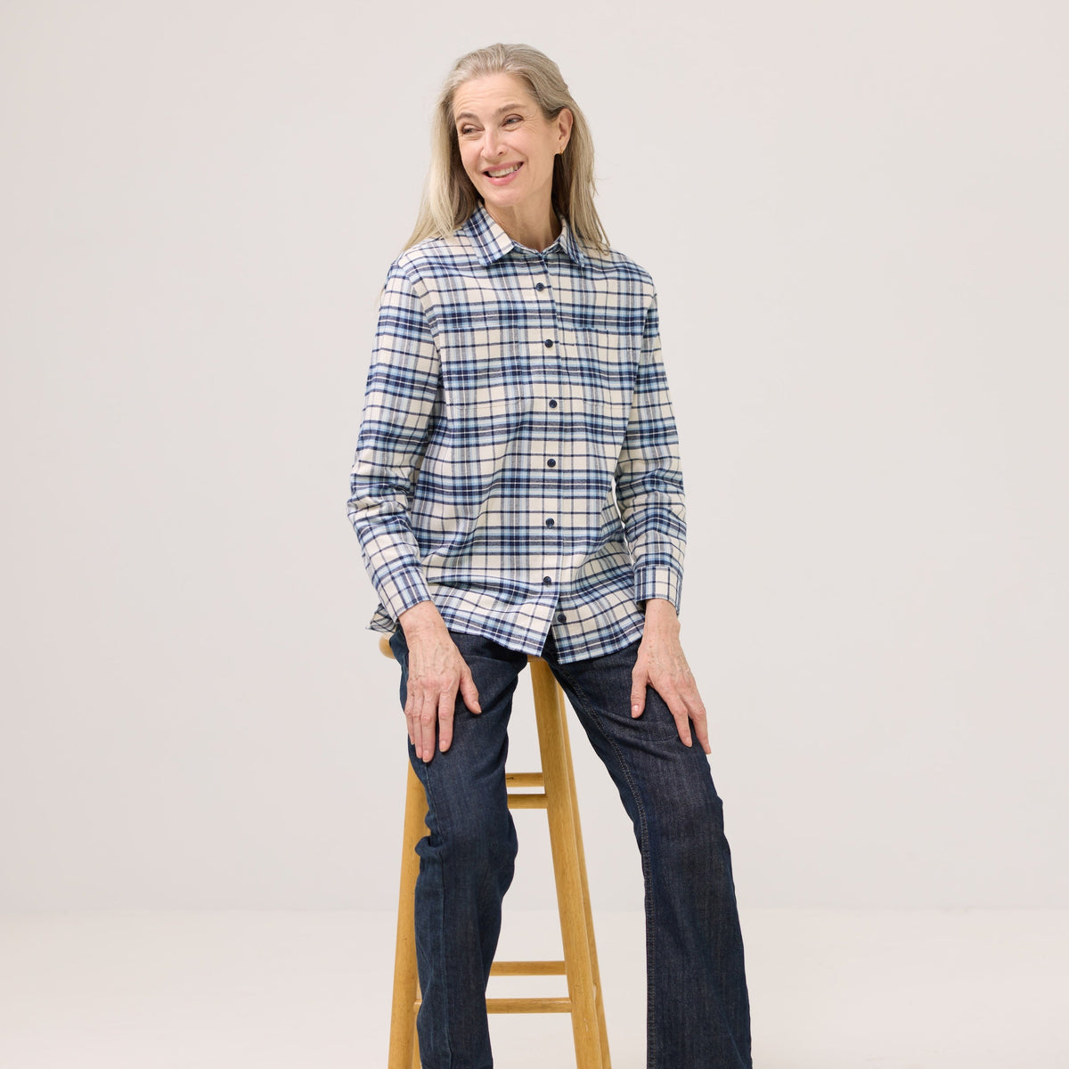 Women’s Adaptive Navy  Flannel Shirt with Magnetic Closures
