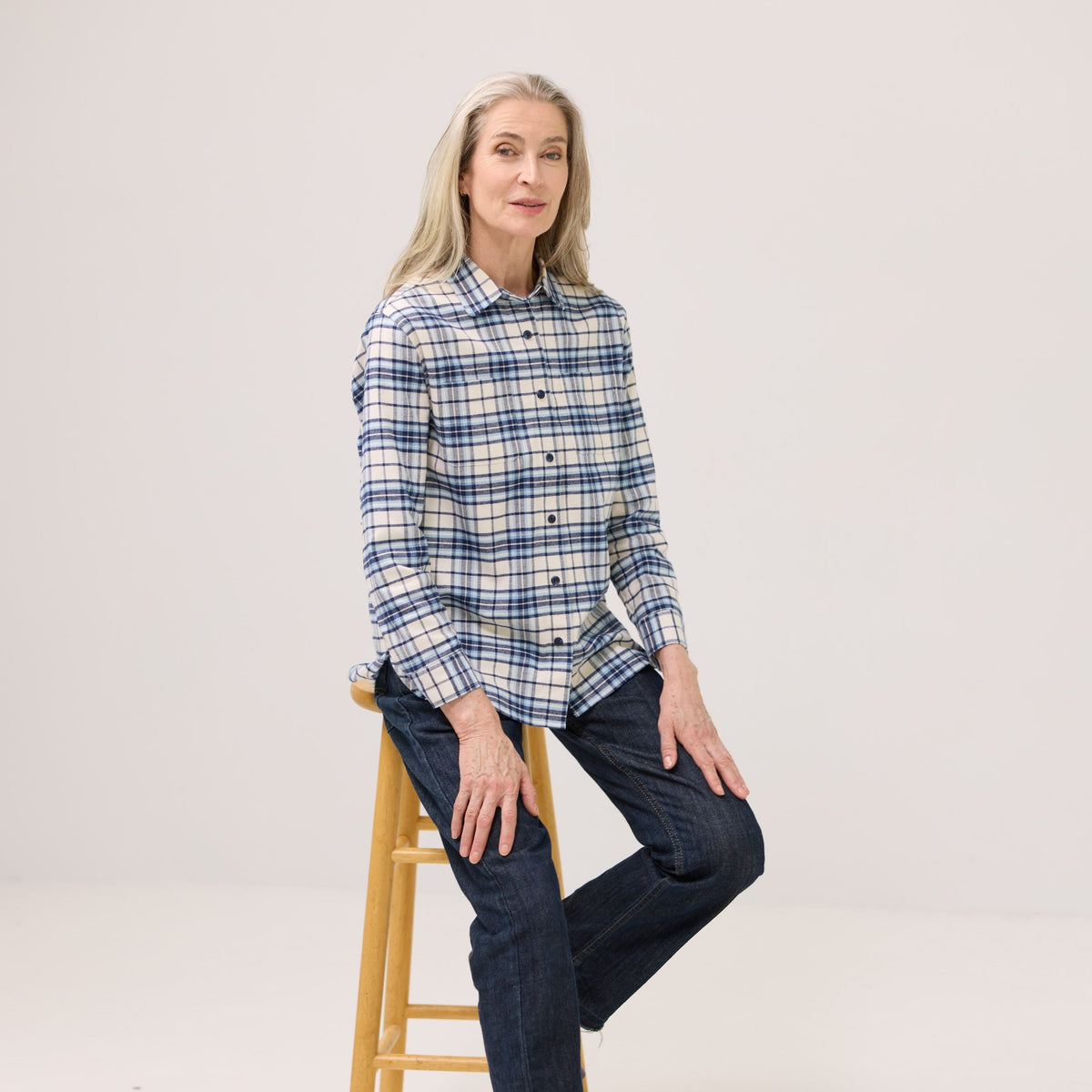 Women’s Adaptive Navy  Flannel Shirt with Magnetic Closures