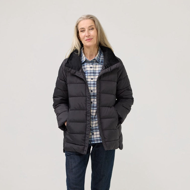 Weatherproof x MagnaReady Women's Magnetic Front Puffer Jacket Coat in Black