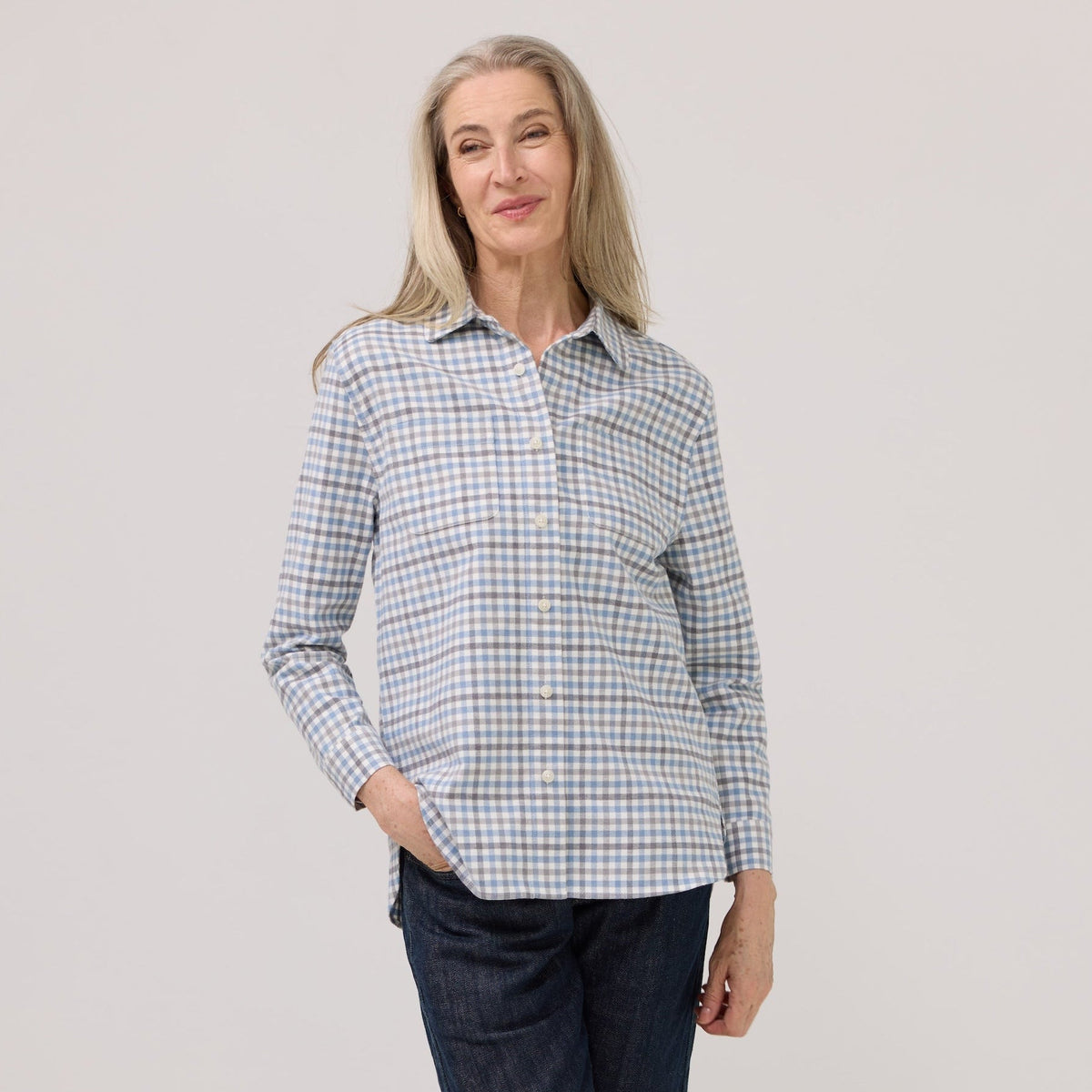 Women’s Adaptive Blue Grey Check Flannel Shirt with Magnetic Closures