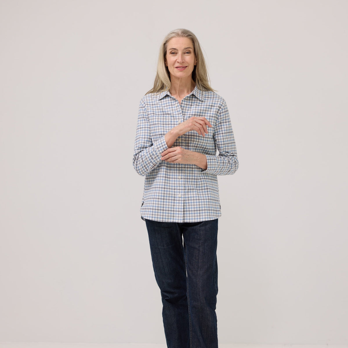 Women’s Adaptive Blue Grey Check Flannel Shirt with Magnetic Closures