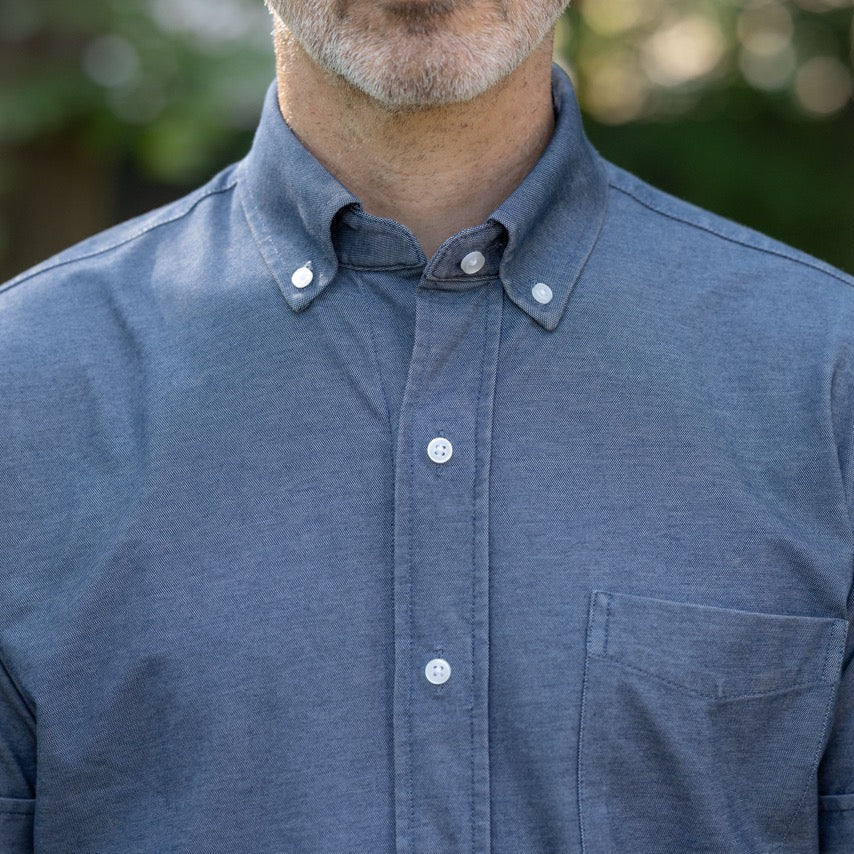 Short Sleeve Stretch Denim Button Down Shirt with Magnetic Closures | MagnaReady - view 5