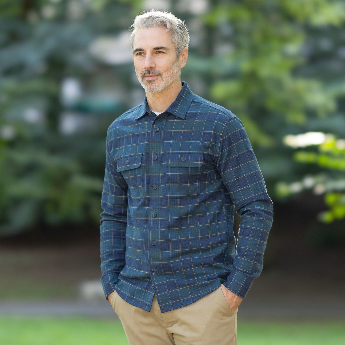 Adaptive Teal Green Plaid Flannel Shirt with Magnetic Closures