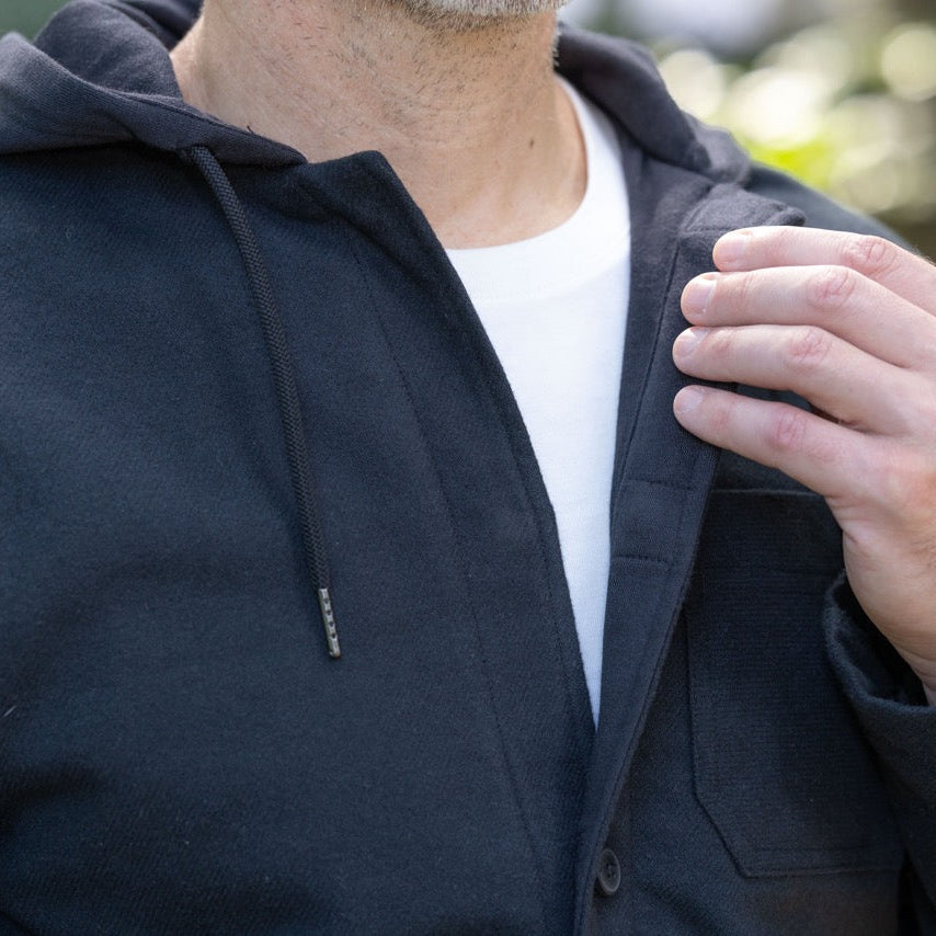 MagnaReady Magnetic Front Hooded Flannel Jacket in Black | MagnaReady - view 2