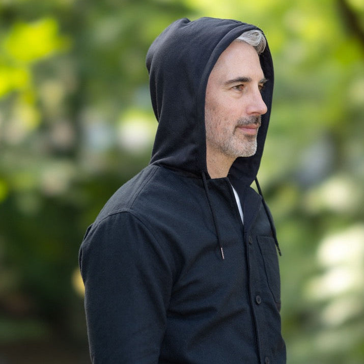 MagnaReady Magnetic Front Hooded Flannel Jacket in Black | MagnaReady - view 3