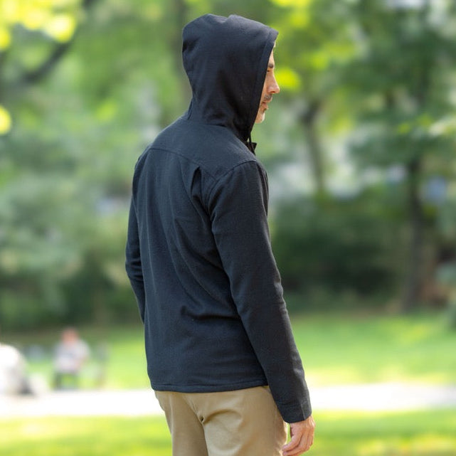 MagnaReady Magnetic Front Hooded Flannel Jacket in Black | MagnaReady - view 5
