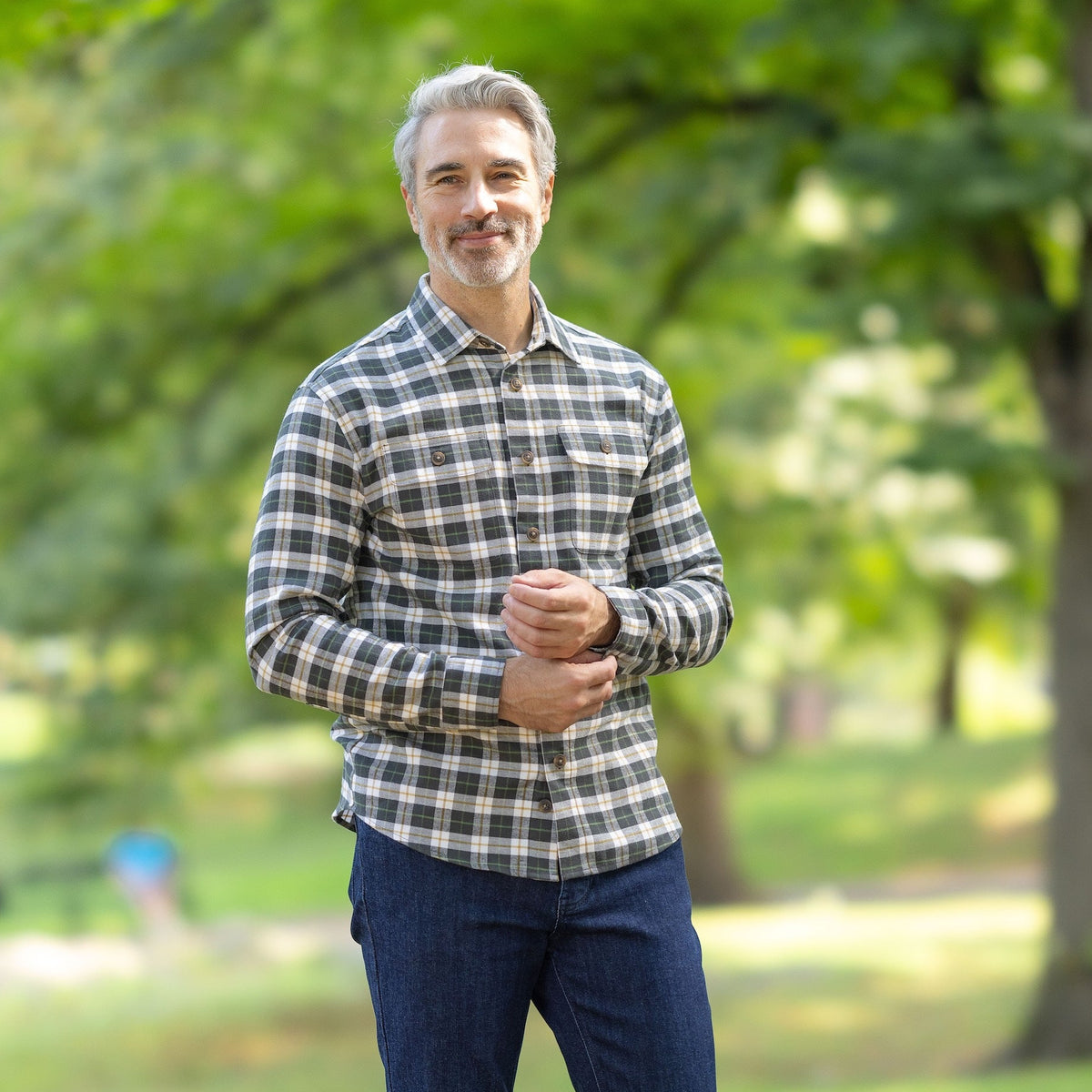 Adaptive Olive Plaid Flannel Shirt with Magnetic Closures