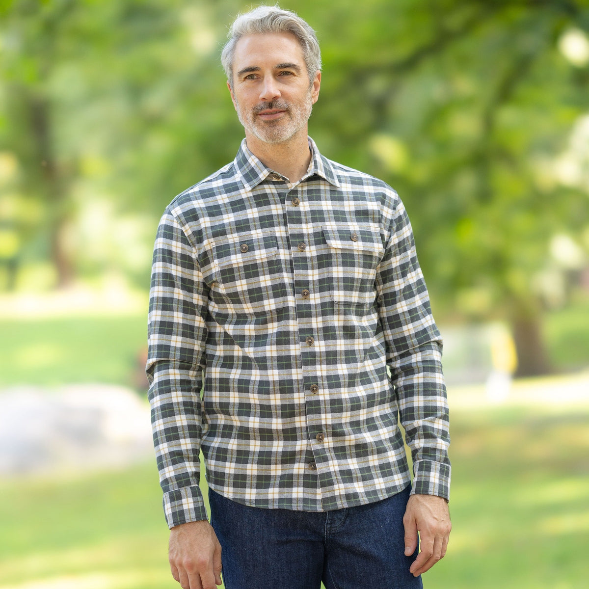 Adaptive Olive Plaid Flannel Shirt with Magnetic Closures