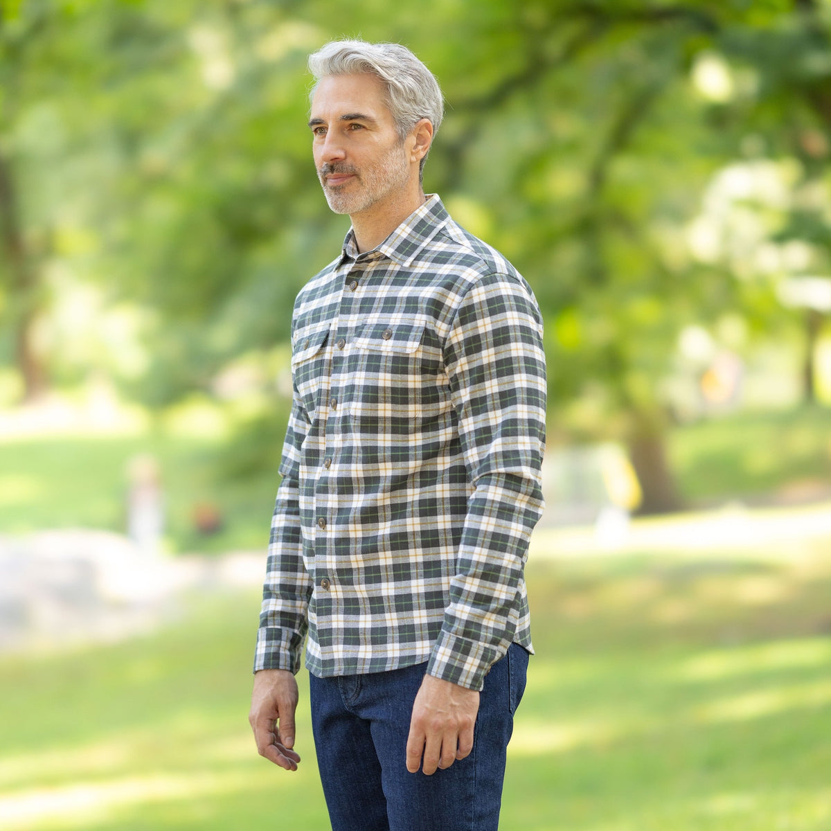 Adaptive Olive Plaid Flannel Shirt with Magnetic Closures