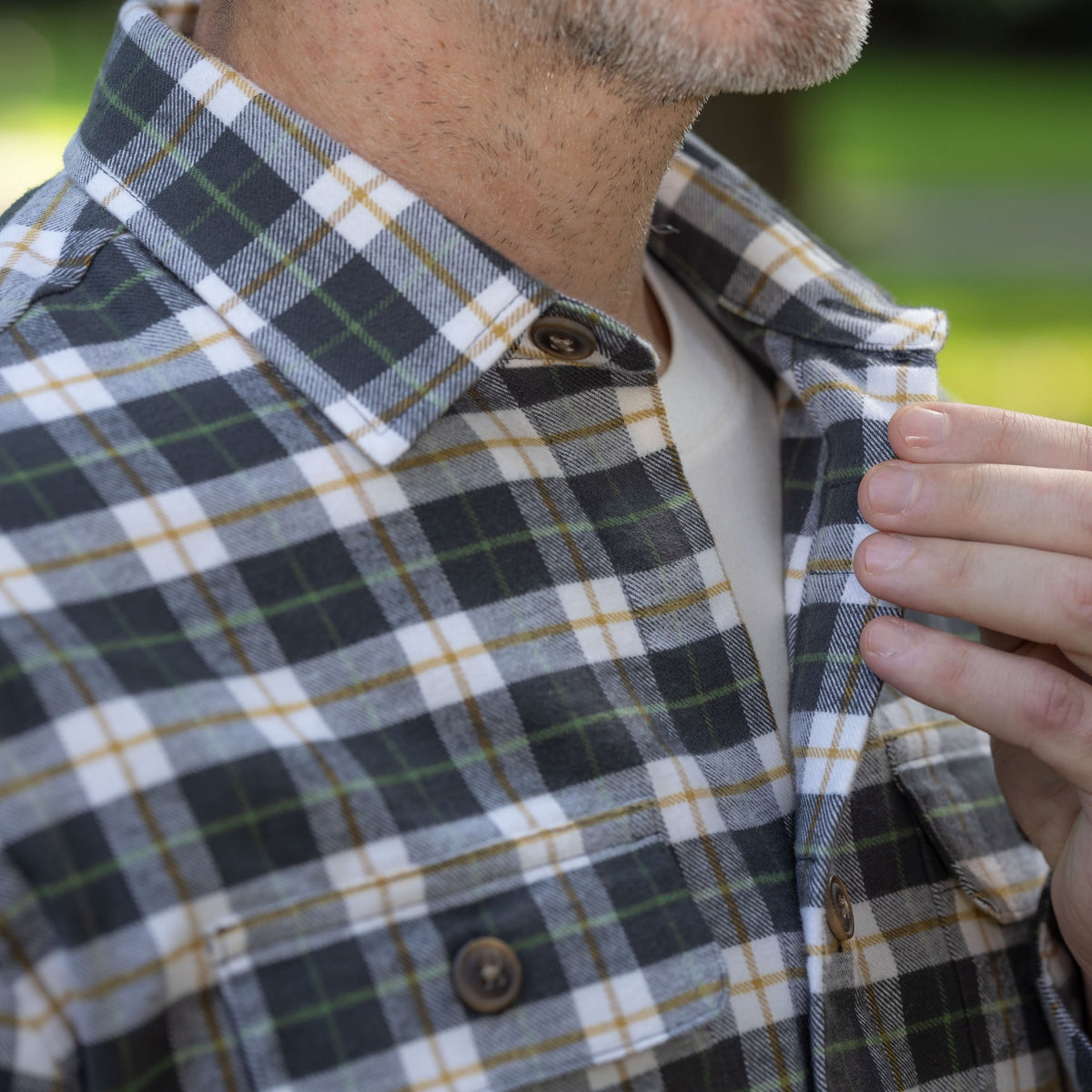 Adaptive Olive Plaid Flannel Shirt with Magnetic Closures