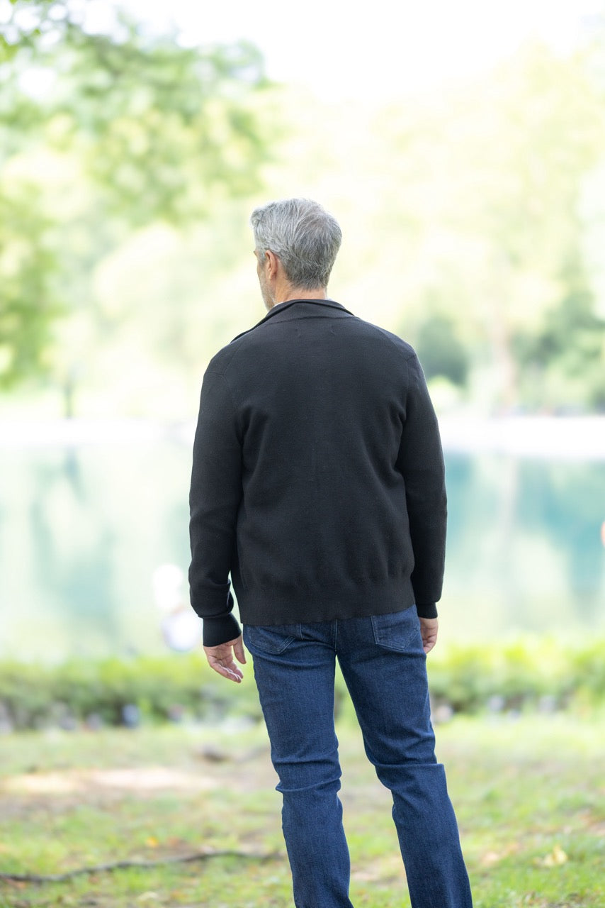 Classic Black Adaptive Sweater with Magnetic Front Closure and Pocket