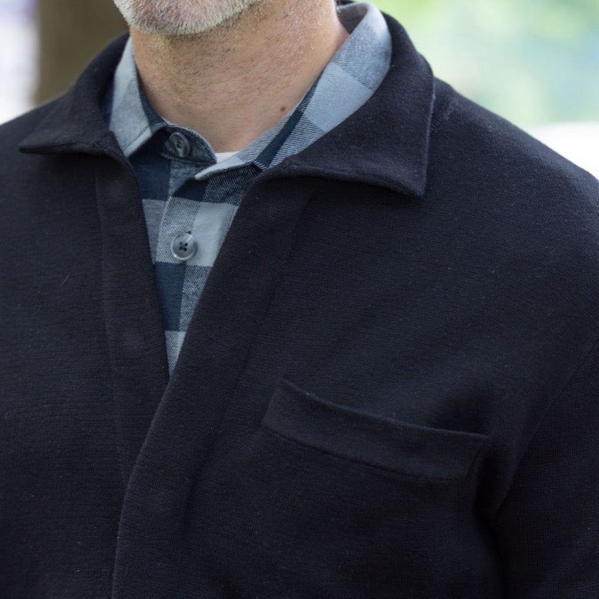 Classic Black Adaptive Sweater with Magnetic Front Closure and Pocket