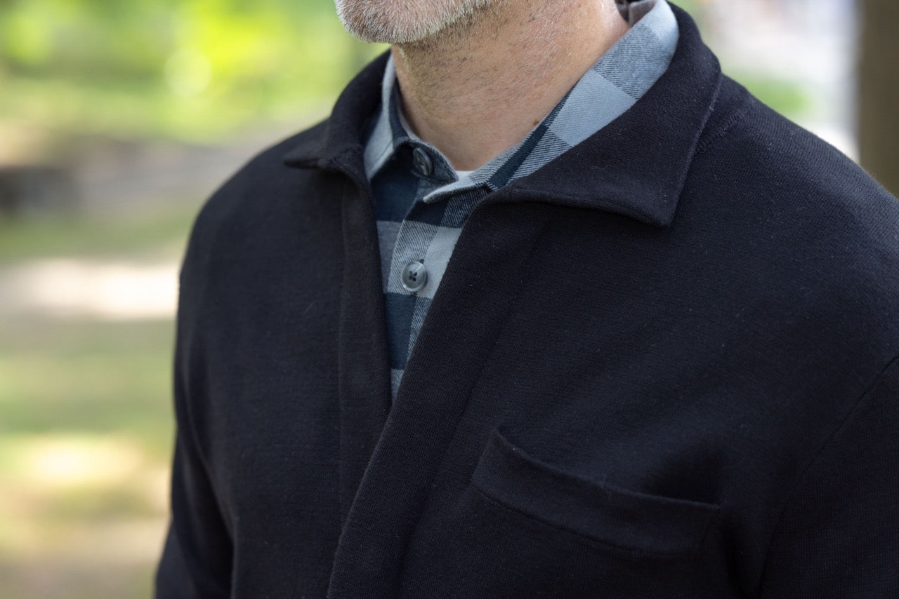 Classic Black Adaptive Sweater with Magnetic Front Closure and Pocket