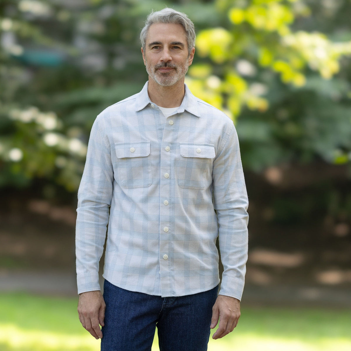 Adaptive Light Blue Plaid Flannel Shirt with Magnetic Closures