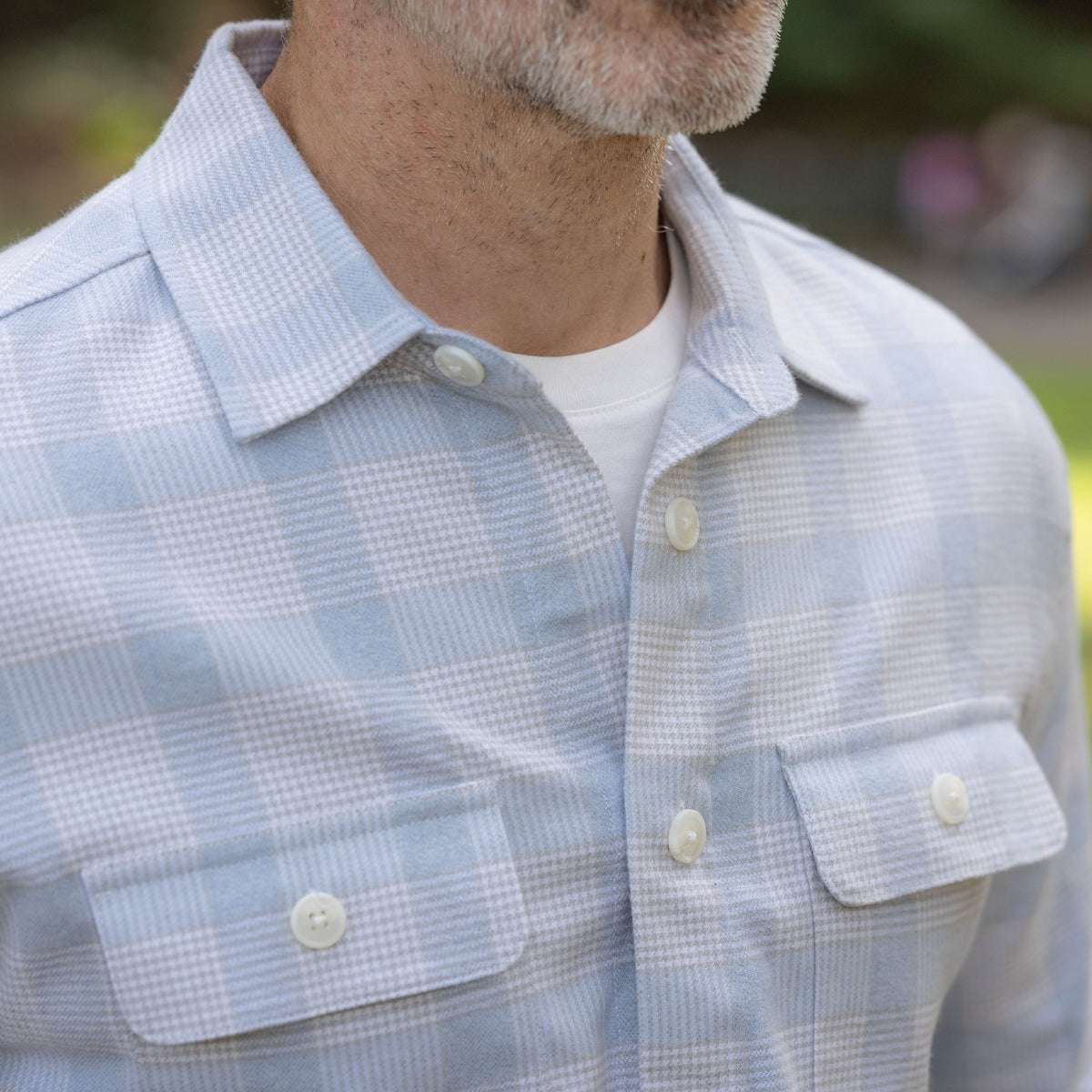 Adaptive Light Blue Plaid Flannel Shirt with Magnetic Closures