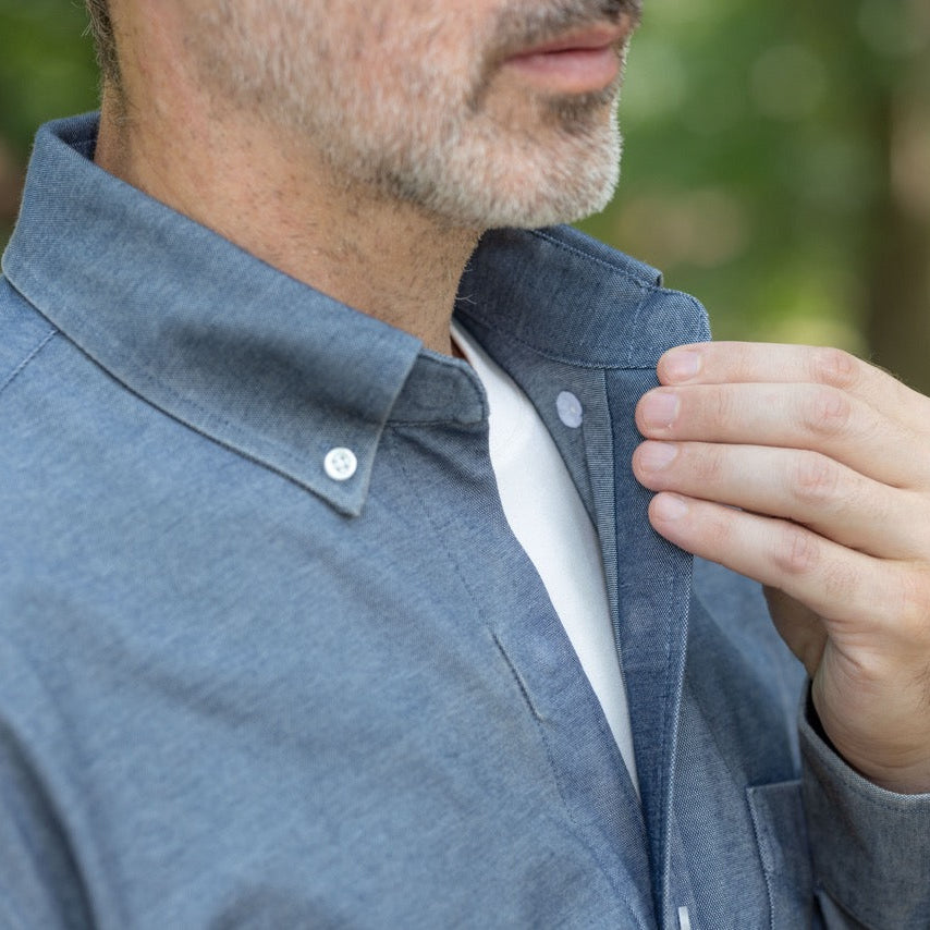 Long Sleeve Stretch Denim Button Down Shirt with Magnetic Closures | MagnaReady - view 4