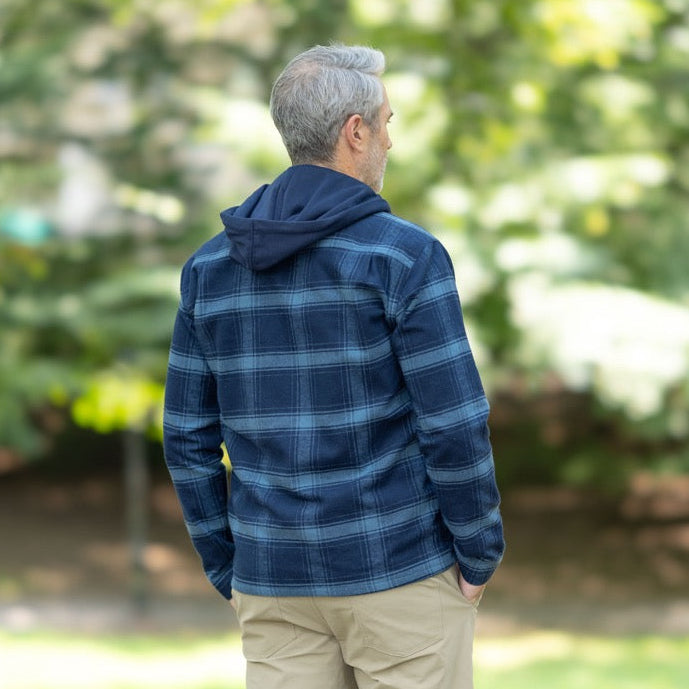 MagnaReady Magnetic Front Hooded Flannel Jacket in Navy | MagnaReady - view 7