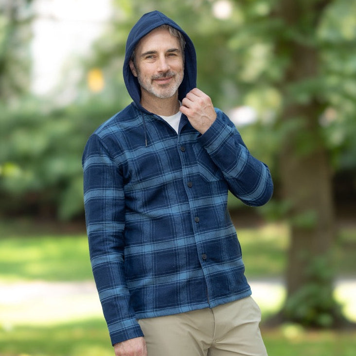 MagnaReady Magnetic Front Hooded Flannel Jacket in Navy | MagnaReady - view 5